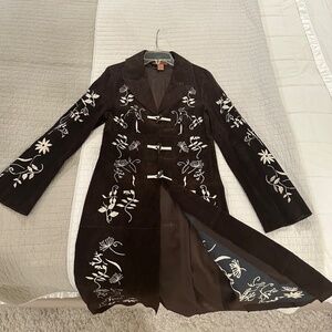 ARDEN B BROWN SUEDE EMBROIDERED COAT